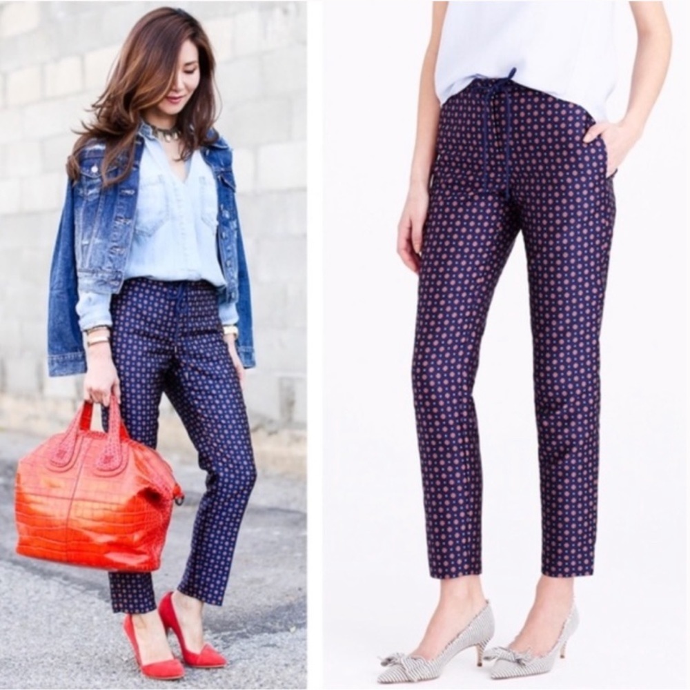 J.Crew Satin Jacquard Foulard Drawstring Trousers